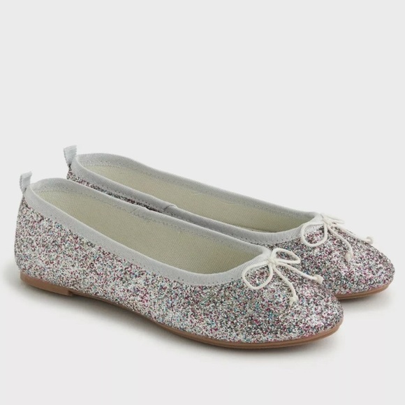 J.CREW Crewcuts Glitter Ballet Flats SILVER Size 3 - Picture 1 of 7